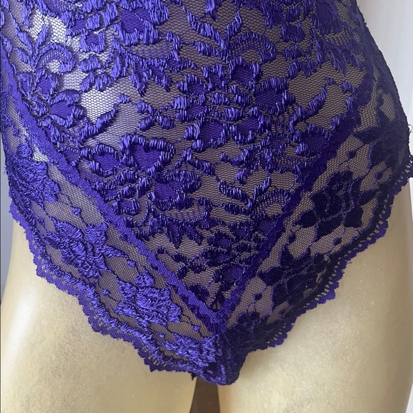Vintage 80s Victoria's Secret Deep Purple Lace Bodysuit - Picture 3 of 5